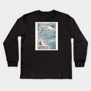 Japanese Storks. Japanese Stork. Japanese style art. Japanese mask. Japanese painting. Japanese Print. Japanese Prints. Old Japanese painting. Old Japan illustration Kids Long Sleeve T-Shirt